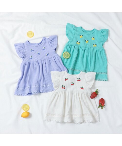 apres les cours（アプレレクール）の「【ジュニア対応】3柄フルーツモチーフ刺繍Tシャツ（Tシャツ/カットソー・キッズ・アイボリー/ミント/ラベンダー・90/100/110/120/80/130/140）」の17枚目の写真