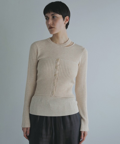 MANOF(マノフ)の「BUSTIER SET RIB KNIT(ニット/セーター・レディース・ブラウン/ベージュ/グレー・FREE)」の14枚目の写真