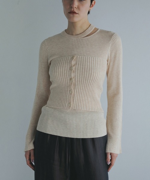 MANOF(マノフ)の「BUSTIER SET RIB KNIT(ニット/セーター・レディース・ブラウン/ベージュ/グレー・FREE)」の15枚目の写真