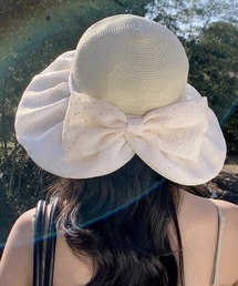 CERCA（チェルカ）の「pur chouchou/シアーリボン ドット柄  麦わら帽子 P4490（ハット）」