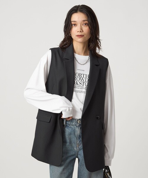 green label relaxing(グリーンレーベルリラクシング)の「ツイードライク ジレ マシンウォッシャブル 帯電防止(ベスト・レディース・ナチュラル/その他1/ダークグレー/ブラウン・FREE)」の9枚目の写真