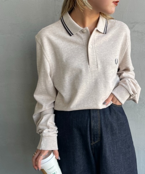FRED PERRY（フレッドペリー）の「[FRED PERRY/フレッドペリー] ツインティップライン ロングスリーブポロシャツ M3636（ポロシャツ・レディース・ホワイト/ブラウン/ネイビー系1/ネイビー/ブラック系/ブラック/ライトベージュ/ダークグリーン/ブルー/ネイビー系・S/M/L/XL）」の5枚目の写真