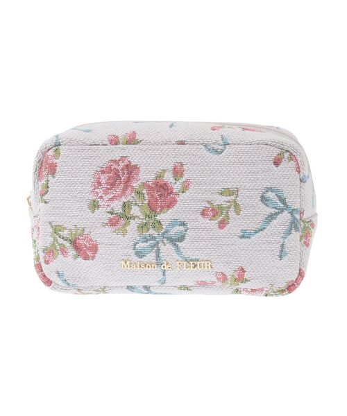 Maison de FLEUR(メゾンドフルール)の「ローズリボン柄ゴブランポーチ(ポーチ・レディース・オフホワイト・FREE)」の7枚目の写真