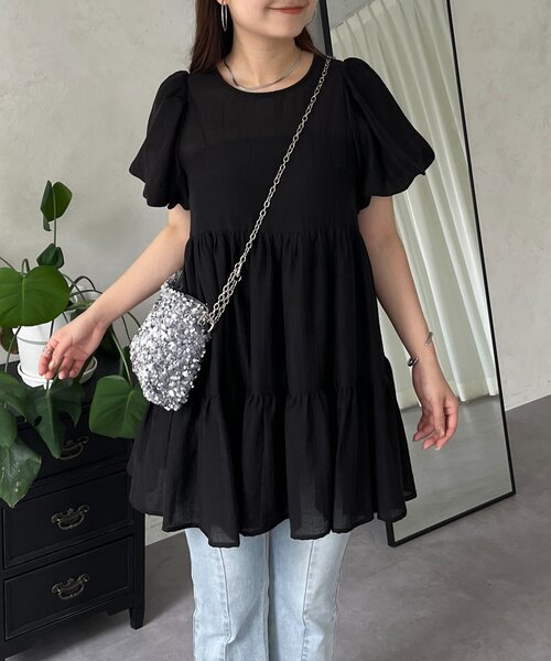 prose verse（プロズヴェール）の「パフスリーブシアーティアードブラウス（シャツ/ブラウス・レディース・オフホワイト/ブラック・LARGE/MEDIUM）」の15枚目の写真