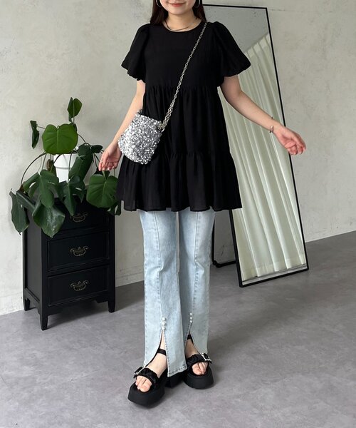 prose verse（プロズヴェール）の「パフスリーブシアーティアードブラウス（シャツ/ブラウス・レディース・オフホワイト/ブラック・LARGE/MEDIUM）」の8枚目の写真