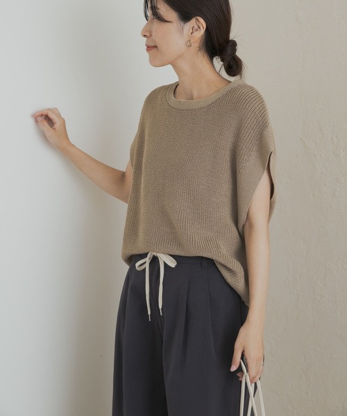 URBAN RESEARCH DOORS（アーバンリサーチドアーズ）の「リネンライクニットプルオーバー（ニット/セーター・レディース・チャコールグレー/ベージュ・MEDIUM）」の4枚目の写真