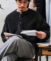 【好評につきリピート＆カラー追加決定！】【チクチクしないニット】モールバックボーダーヘンリーネック