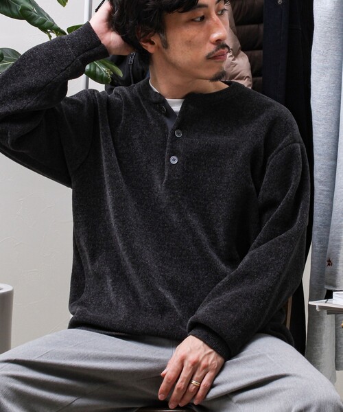 GLOSTER(グロスター)の「【好評につきリピート&カラー追加決定!】【チクチクしないニット】モールバックボーダーヘンリーネック(ニット/セーター・メンズ・ネイビー/チャコールグレー/マスタード/アイボリー/グリーン・S/L/M)」の7枚目の写真