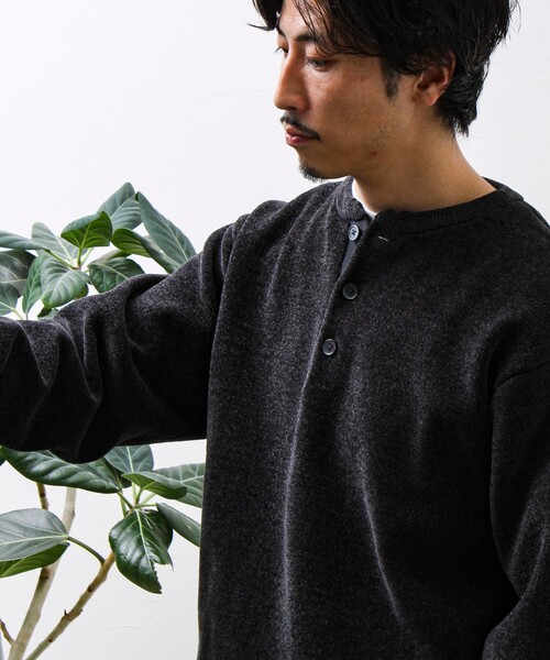 GLOSTER(グロスター)の「【好評につきリピート&カラー追加決定!】【チクチクしないニット】モールバックボーダーヘンリーネック(ニット/セーター・メンズ・ネイビー/チャコールグレー/マスタード/アイボリー/グリーン・S/L/M)」の8枚目の写真