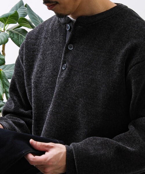 GLOSTER(グロスター)の「【好評につきリピート&カラー追加決定!】【チクチクしないニット】モールバックボーダーヘンリーネック(ニット/セーター・メンズ・ネイビー/チャコールグレー/マスタード/アイボリー/グリーン・S/L/M)」の9枚目の写真