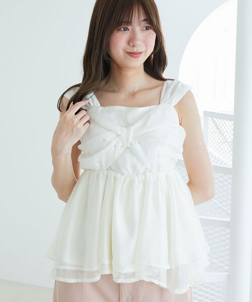 MAJESTIC LEGON（マジェスティックレゴン）の「キラキラビジューリボンビスチェ（キャミソール・レディース・ブラック/アイボリー/ピンク・MEDIUM）」の8枚目の写真