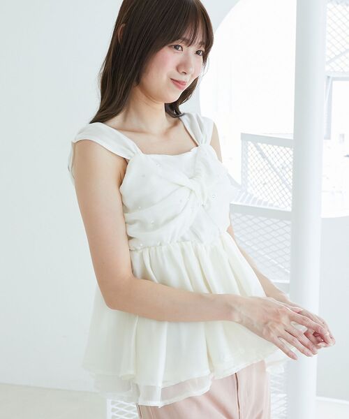 MAJESTIC LEGON（マジェスティックレゴン）の「キラキラビジューリボンビスチェ（キャミソール・レディース・ブラック/アイボリー/ピンク・MEDIUM）」の9枚目の写真