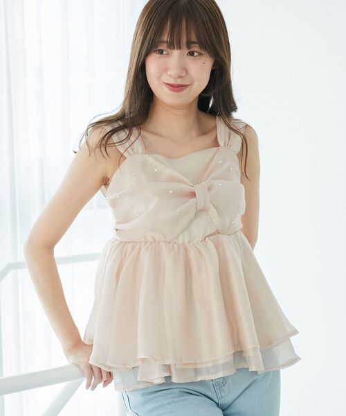 MAJESTIC LEGON（マジェスティックレゴン）の「キラキラビジューリボンビスチェ（キャミソール・レディース・ブラック/アイボリー/ピンク・MEDIUM）」の15枚目の写真