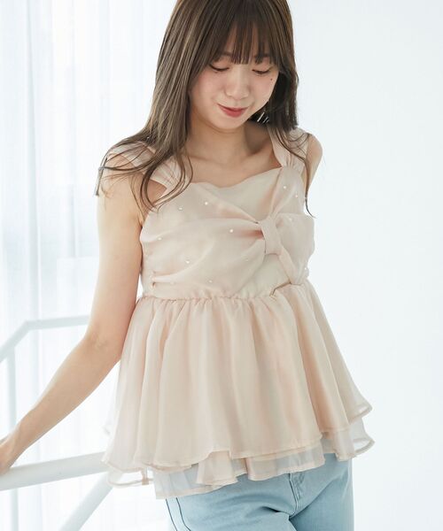 MAJESTIC LEGON（マジェスティックレゴン）の「キラキラビジューリボンビスチェ（キャミソール・レディース・ブラック/アイボリー/ピンク・MEDIUM）」の16枚目の写真