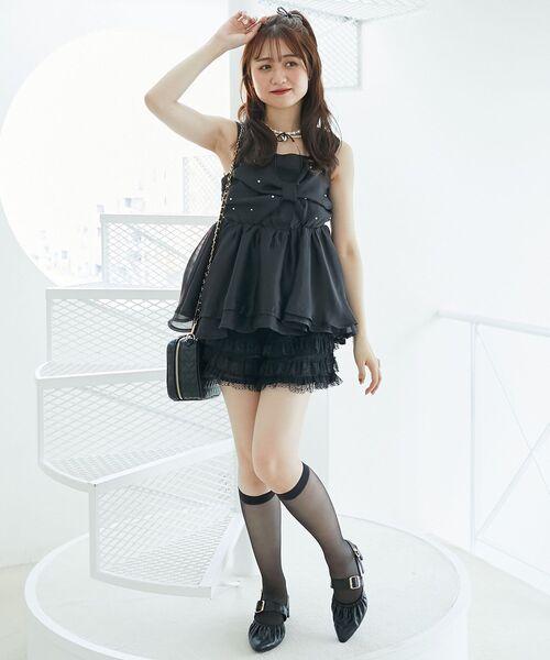 MAJESTIC LEGON（マジェスティックレゴン）の「キラキラビジューリボンビスチェ（キャミソール・レディース・ブラック/アイボリー/ピンク・MEDIUM）」の19枚目の写真