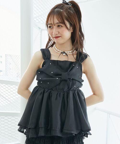 MAJESTIC LEGON（マジェスティックレゴン）の「キラキラビジューリボンビスチェ（キャミソール・レディース・ブラック/アイボリー/ピンク・MEDIUM）」の22枚目の写真