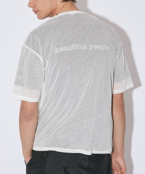 beautiful people(ビューティフルピープル)の「beautiful people sheer jersey outline logo T 1515310026(Tシャツ/カットソー・メンズ・ホワイト/ブラック・38)」の1枚目の写真