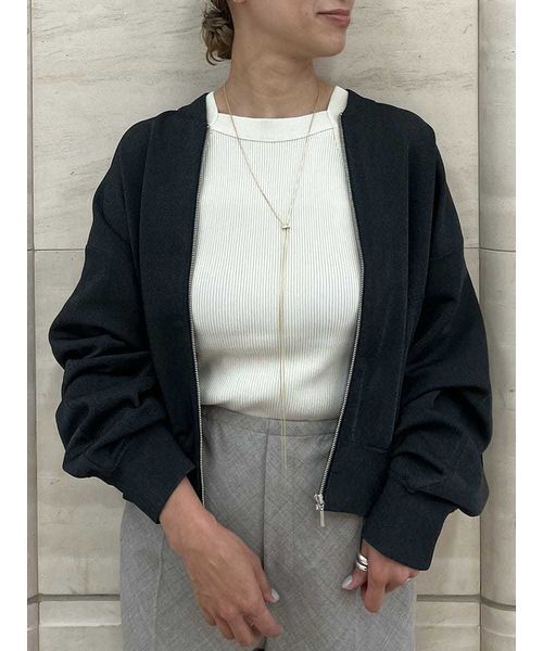 ボリュームスリーブシアーニットブルゾン（ブルゾン）｜Mila Owen