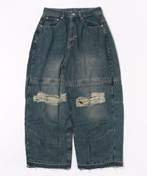 NOT4NERD(ノットフォーナード)の「NOT4NERD/ノットフォーナード/Camo Patch Work Layered Denim Pants(デニムパンツ・メンズ・ブラック/ブルー・L/XL/M)」の4枚目の写真