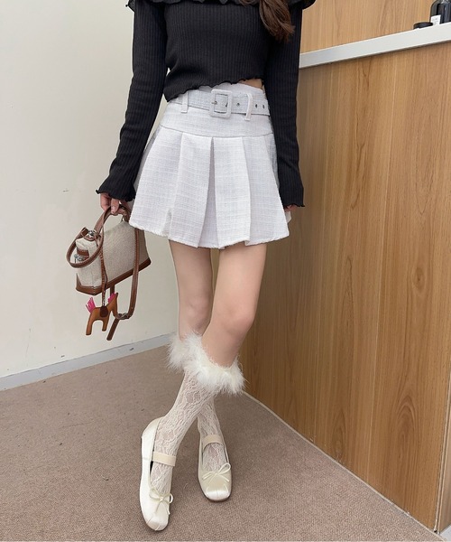 Jasmine Grandiflorum(ジャスミングランディフローラム)の「【Jasmine】ツイードプリーツミニスカート ベルト付き(スカート・レディース・ブラック/ホワイト・LARGE/MEDIUM)」の8枚目の写真