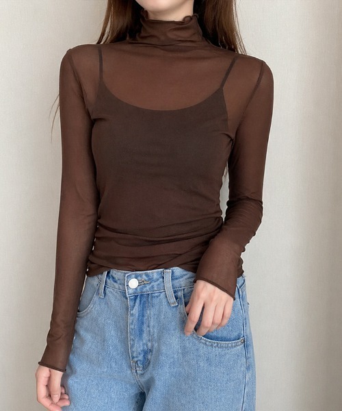 cammie(キャミー)の「メロウ加工シアートップス(Tシャツ/カットソー・レディース・ブラウン/アイボリー/ブラック・MEDIUM/LARGE)」の3枚目の写真
