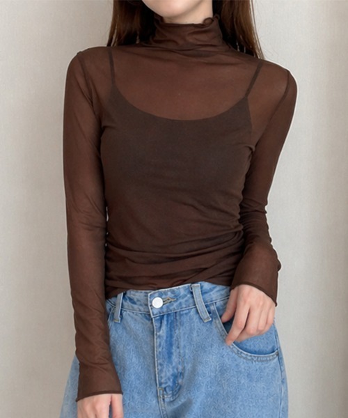 cammie(キャミー)の「メロウ加工シアートップス(Tシャツ/カットソー・レディース・ブラウン/アイボリー/ブラック・MEDIUM/LARGE)」の9枚目の写真