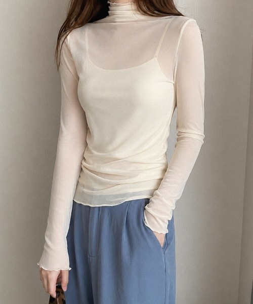 cammie(キャミー)の「メロウ加工シアートップス(Tシャツ/カットソー・レディース・ブラウン/アイボリー/ブラック・MEDIUM/LARGE)」の4枚目の写真