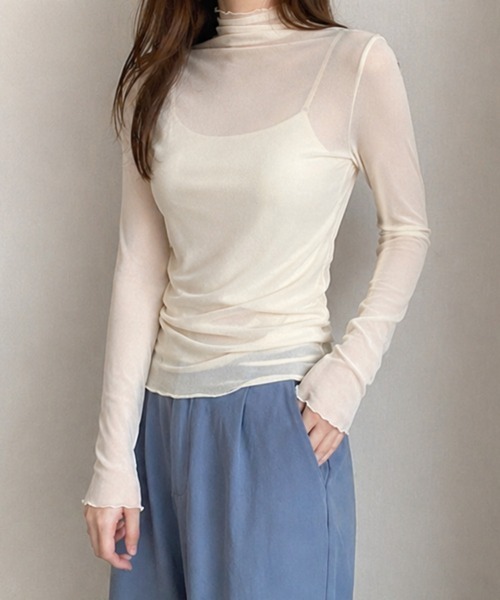 cammie(キャミー)の「メロウ加工シアートップス(Tシャツ/カットソー・レディース・ブラウン/アイボリー/ブラック・MEDIUM/LARGE)」の5枚目の写真