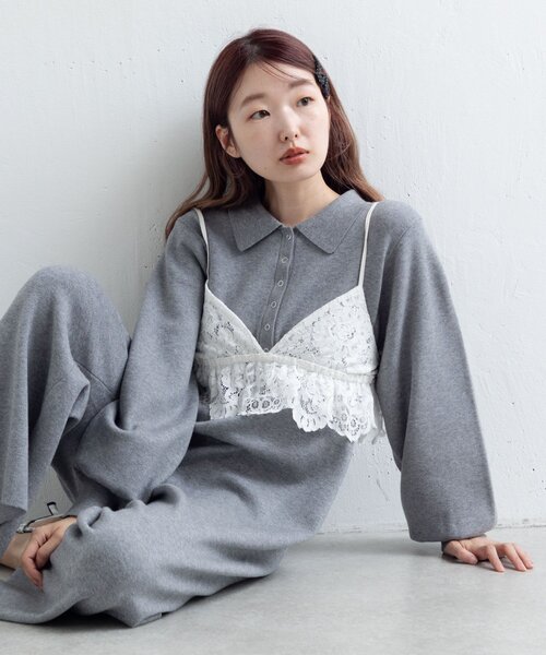 サロペット・オーバーオール・オールインワン ClaSTElLaR / Knit rompers(gray) Kastane（カスタネ）の「*ニットオールインワン（サロペット