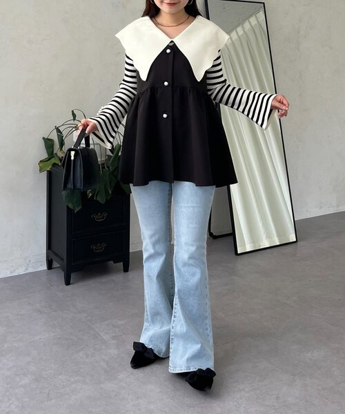 prose verse（プロズヴェール）の「スカラップカラーニットトップス（ニット/セーター・レディース・ブラック系その他/ホワイト系その他/グレー/ピンク/ブラック・LARGE/MEDIUM）」の9枚目の写真