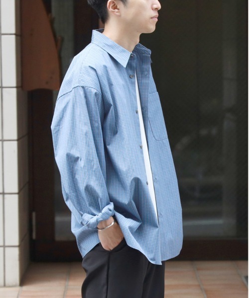 BACK NUMBER（バックナンバー）の「【BACK NUMBER】【店舗で人気】【さらっと羽織れる】ブロードチェック ビッグシルエット シャツ（リラックスシルエット）（シャツ/ブラウス・メンズ・ブラウン/グリーン/ブラック/ブルー・L/XL/M）」の7枚目の写真
