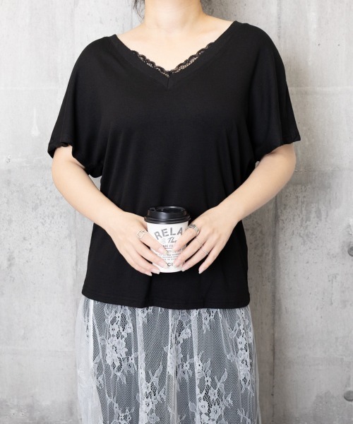 Miniministore(ミニミニストア)の「VネックTシャツ春夏 半袖トップス韓国風(Tシャツ/カットソー・レディース・ホワイト/ブラック・FREE)」の17枚目の写真