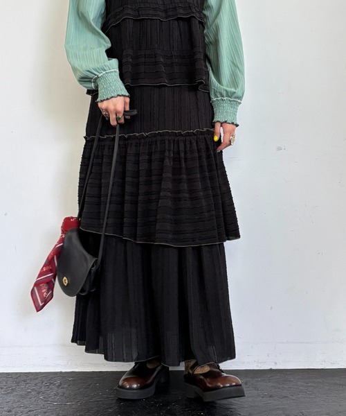 DOUBLE NAME（ダブルネーム）の「フリンジストライプティアードスカート（スカート・レディース・ブラック/グレー/オフホワイト・FREE）」の11枚目の写真