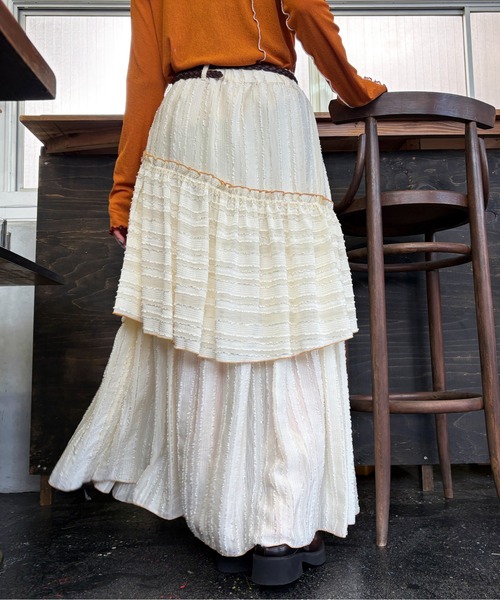 DOUBLE NAME（ダブルネーム）の「フリンジストライプティアードスカート（スカート・レディース・ブラック/グレー/オフホワイト・FREE）」の12枚目の写真