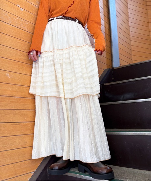 DOUBLE NAME（ダブルネーム）の「フリンジストライプティアードスカート（スカート・レディース・ブラック/グレー/オフホワイト・FREE）」の13枚目の写真