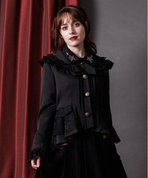 テーラードジャケット（ブラック/黒色系・フリル）ファッション