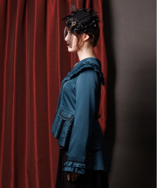 axes femme（アクシーズファム）の「フィッシュテールレースジャケット（テーラードジャケット・レディース・キナリ/ダークグリーン/ブラック・FREE）」の6枚目の写真