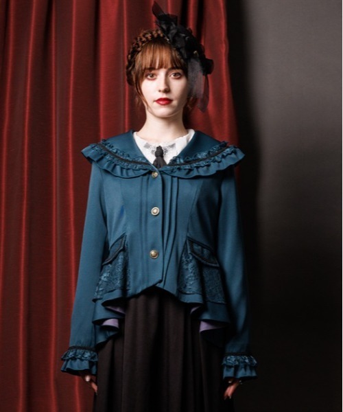 axes femme（アクシーズファム）の「フィッシュテールレースジャケット（テーラードジャケット・レディース・キナリ/ダークグリーン/ブラック・FREE）」の4枚目の写真