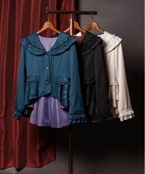 axes femme（アクシーズファム）の「フィッシュテールレースジャケット（テーラードジャケット・レディース・キナリ/ダークグリーン/ブラック・FREE）」の8枚目の写真