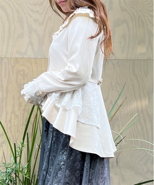 axes femme（アクシーズファム）の「フィッシュテールレースジャケット（テーラードジャケット・レディース・キナリ/ダークグリーン/ブラック・FREE）」の7枚目の写真
