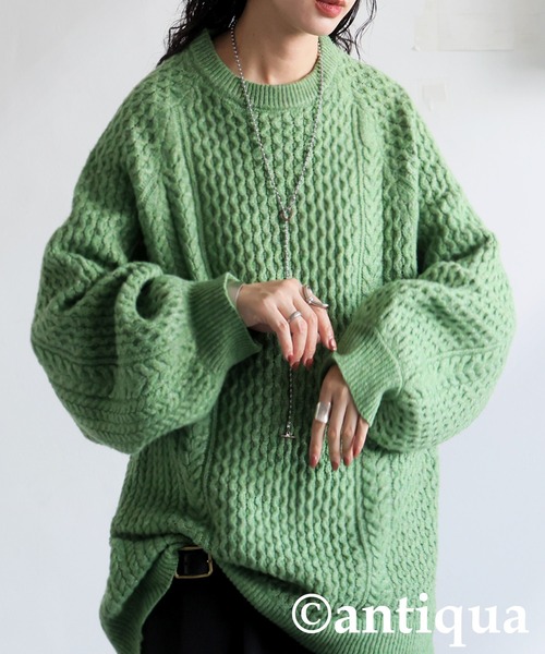 antiqua(アンティカ)の「ケーブル編みニット(ニット/セーター・レディース・ブラック/グリーン/ベージュ・ONESIZE)」の9枚目の写真