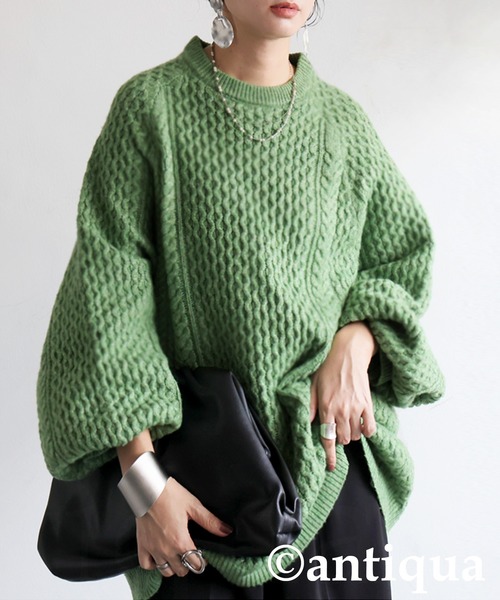 antiqua(アンティカ)の「ケーブル編みニット(ニット/セーター・レディース・ブラック/グリーン/ベージュ・ONESIZE)」の11枚目の写真