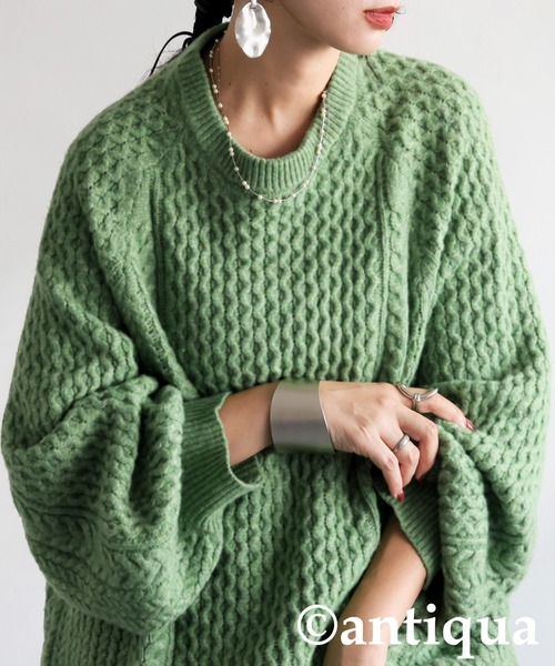 antiqua(アンティカ)の「ケーブル編みニット(ニット/セーター・レディース・ブラック/グリーン/ベージュ・ONESIZE)」の13枚目の写真