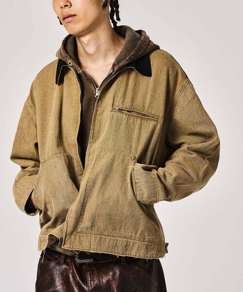 Jさま専用 Check pattern splicing denim collar jacket blouson ユニ