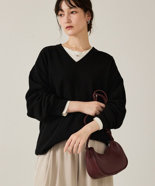 qualite（カリテ）の「【ウール100%】ウールVネックプルオーバー/秋服/冬服/ニット/チクチクしない/ハイゲージニット（ニット/セーター・レディース・ベージュ/ブラック/ブルー・フリー）」の2枚目の写真