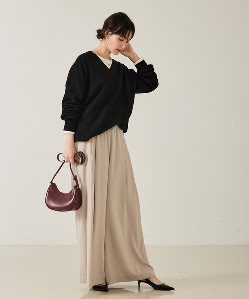 qualite（カリテ）の「【ウール100%】ウールVネックプルオーバー/秋服/冬服/ニット/チクチクしない/ハイゲージニット（ニット/セーター・レディース・ベージュ/ブラック/ブルー・フリー）」の6枚目の写真