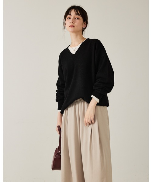 qualite（カリテ）の「【ウール100%】ウールVネックプルオーバー/秋服/冬服/ニット/チクチクしない/ハイゲージニット（ニット/セーター・レディース・ベージュ/ブラック/ブルー・フリー）」の7枚目の写真