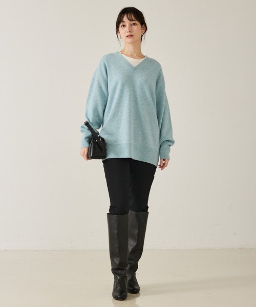 qualite（カリテ）の「【ウール100%】ウールVネックプルオーバー/秋服/冬服/ニット/チクチクしない/ハイゲージニット（ニット/セーター・レディース・ベージュ/ブラック/ブルー・フリー）」の9枚目の写真