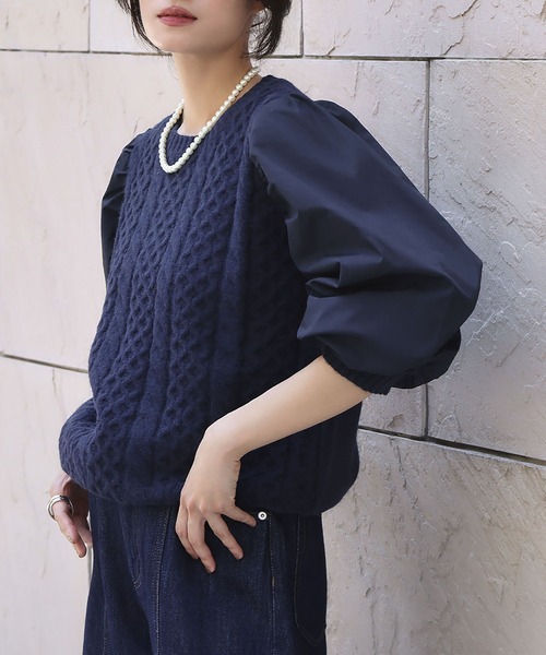 セール】【2025AW】異素材ドッキング ボリュームスリーブ ケーブル