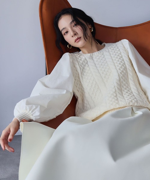 ナゴンスタンス　ケーブルニット　アシンメトリー　アイボリー　オフホワイト ナゴンスタンス ケーブルニット アシンメトリー アイボリー オフ